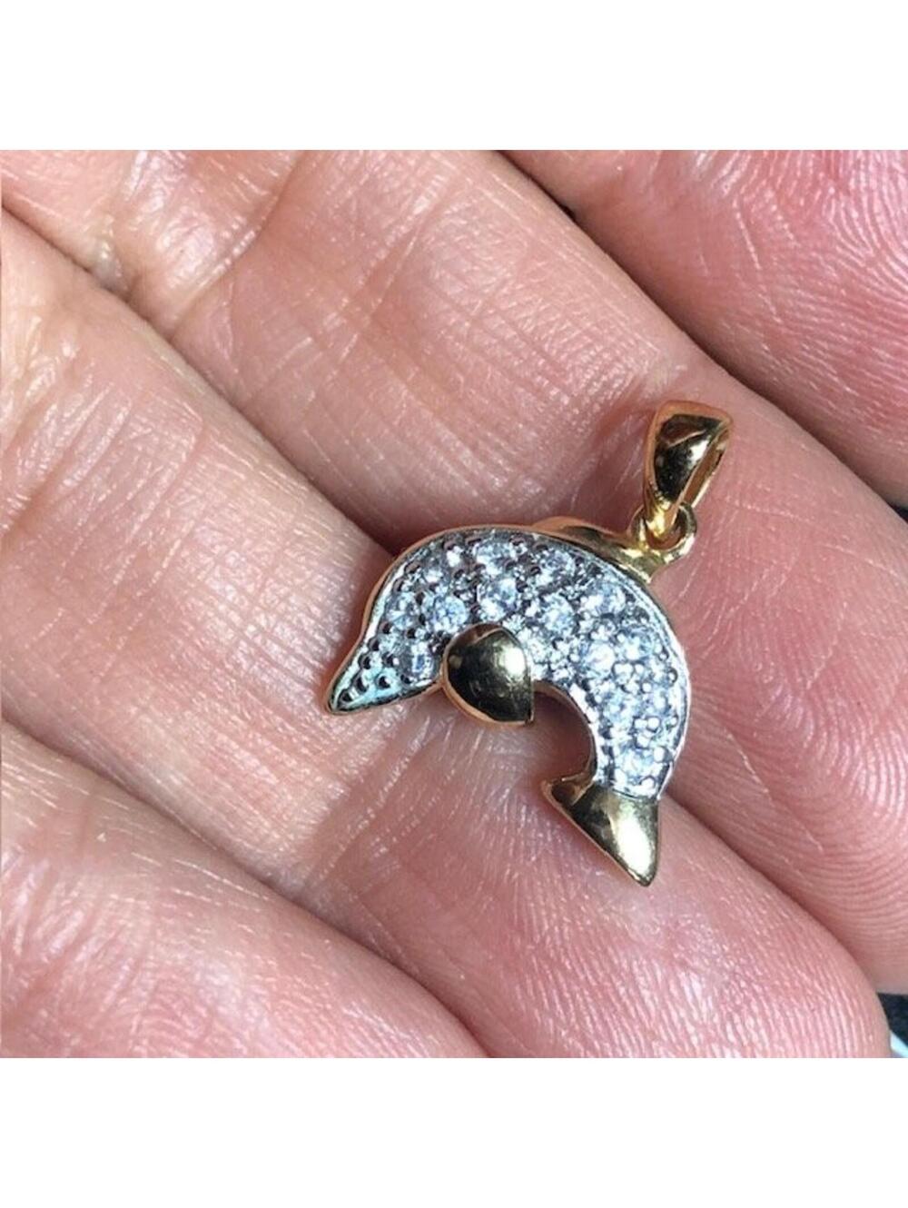 B2046 Rose Vermeil Gold over sterling 925 Dolphin Pendant CZ Accents